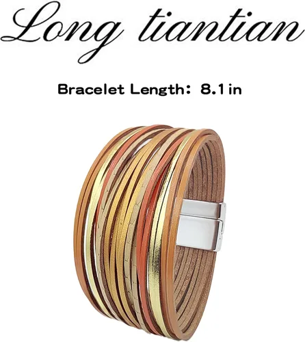 Vista 4 de Long tiantian Pulseras apilables para mujer, pulseras de cuero para mujer, joyería occidental para mujer