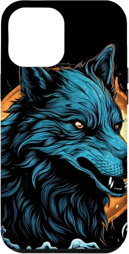 Vista 6 de Funda de arte de fantasía negra oculta para iPhone 14, lobo gótico, lobo y luna
