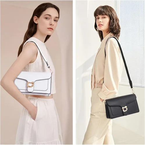 Vista 2 de Travistar Bolsos cruzados para mujer de moda - Pequeño bolso cruzado de hombro con 2 correas, bolso de mano de cuero, bolso de noche de embrague