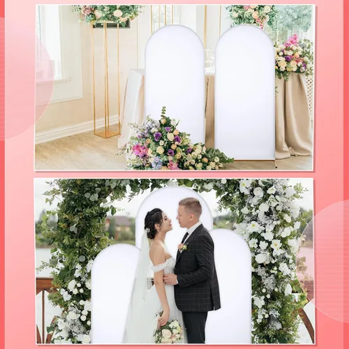 Vista 4 de Peryiter Juego de 4 fundas para telón de fondo de arco de elastano para decoración de bodas y cumpleaños (blanco, 7.2 pies, 6.6 pies, 5 pies, 4 pies)