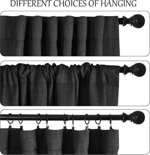 Vista 5 de StangH - Cortinas de lino primitivo 100% opacas, paneles pesados para dormitorio, dobles capas con lengüeta trasera, tratamientos para ventanas
