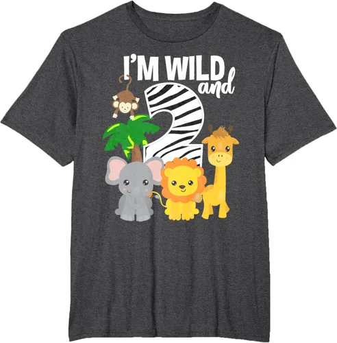 Vista 20 de Camiseta de cumpleaños con temática de zoológico de I'm Wild and 2, Negro, S