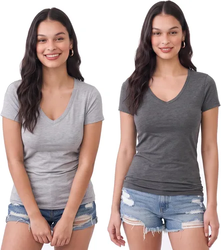Vista 125 de Emmalise Camiseta de manga corta para mujer, cuello en V, tallas junior y plus