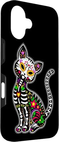 Vista 3 de iPhone 16 Sugar Skull Cat Lindo estuche de regalo mexicano divertido Dia De Los Muertos