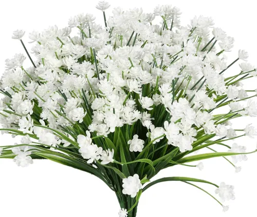Vista 9 de 6 flores artificiales, arbustos de plástico sintético, resistentes a los rayos UV, no se decoloran, plantas de plástico sintético para bodas, ramos