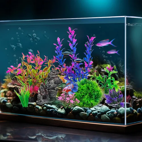 Vista 8 de Ameliade Plantas Artificiales de Plástico para Acuario Decoraciones y Conjunto de Decoración de Cueva de Roca Accesorios para Pecera de Pez Dorado