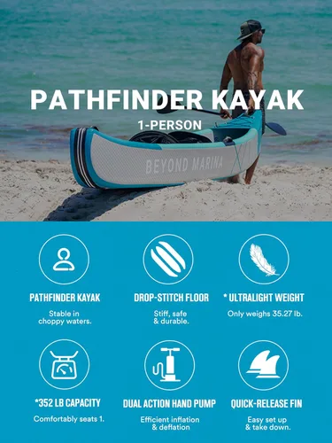 Vista 2 de BEYOND MARINA - Kayak inflable para 1, 2 y 3 personas para adultos - Kayak de costura completa con remos de aluminio, asientos, reposapiés, bomba
