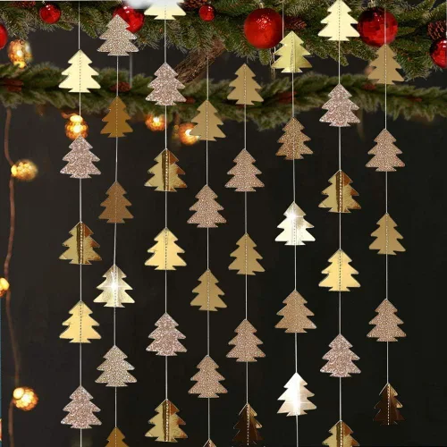 Vista 10 de Kit de guirnalda de árbol de Navidad de papel brillante para decoración de fiesta en el hogar (marrón)