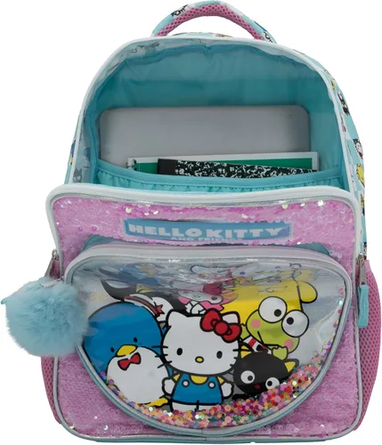 Vista 5 de AI ACCESSORY INNOVATIONS Mochila de Hello Kitty & Friends para niñas, bolsa de libro Sanrio Kawaii, bolsa escolar de lentejuelas con tapa de 16