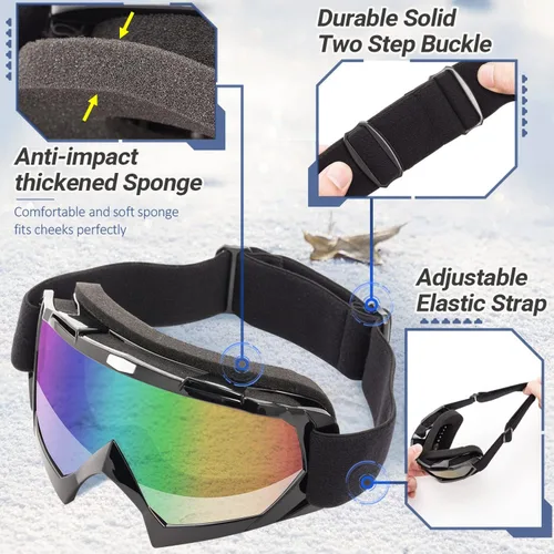 Vista 5 de Braylin Gafas de esquí para adultos, paquete de 2 gafas de snowboard para jóvenes, adolescentes, hombres y mujeres, gafas de moto de nieve de visión