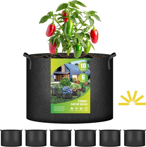 Vista 16 de iPower - Bolsa de cultivo para plantas de 5 galones, paquete de 6, resistentes, de tela con asas de nylon, contenedores de 300g de tela no tejida