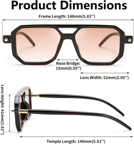 Vista 7 de Feisedy - B2622 - Lentes de sol estilo aviador, cuadrados, clásicos de los años 70, unisex, con montura clásica retro y elegante, UV400