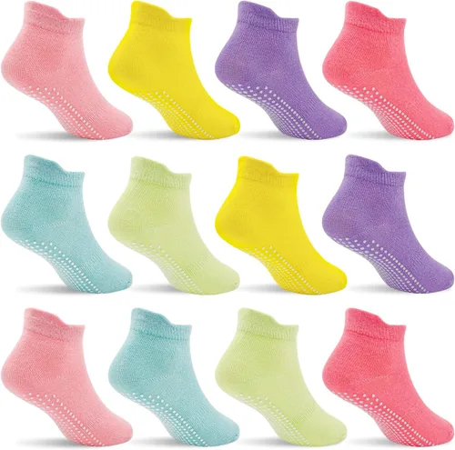 Vista 11 de SkiBeaut 12 pares de calcetines antideslizantes para niños y niñas con agarres, calcetines antideslizantes para niños pequeños de 1 a 7 años