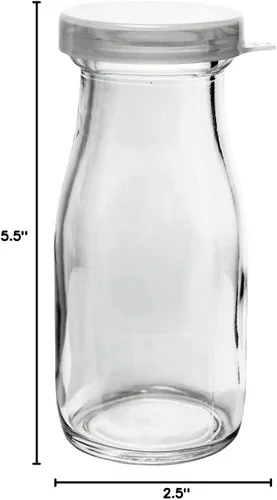 Vista 4 de Botella de leche de media pinta de vidrio pesado a la antigua, jarra de crema con tapa (1 paquete)