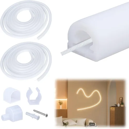 Vista 12 de Muzata Difusor LED de silicona sin manchas de 16.5 pies/16.4 ft con canal LED blanco flexible con brida empotrada tubo flexible