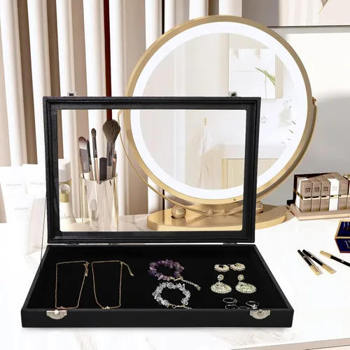 Vista 2 de Wuligirl - Bandeja organizadora de anillos con 100 ranuras y tapa transparente, organizador apilable de joyas como aretes, collares y anillos