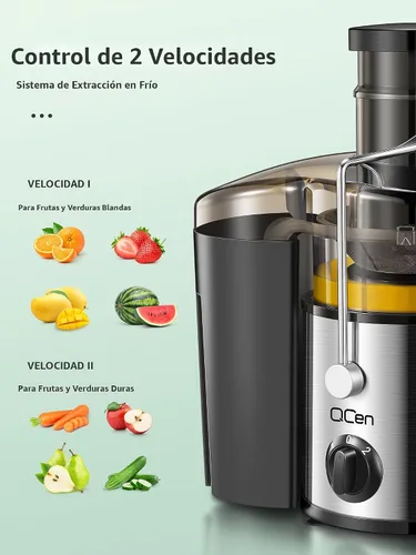Vista 2 de QCen Máquina exprimidora, extractor centrífugo de 500 W con canal de alimentación de boca ancha de 3 pulgadas para frutas y verduras, fácil