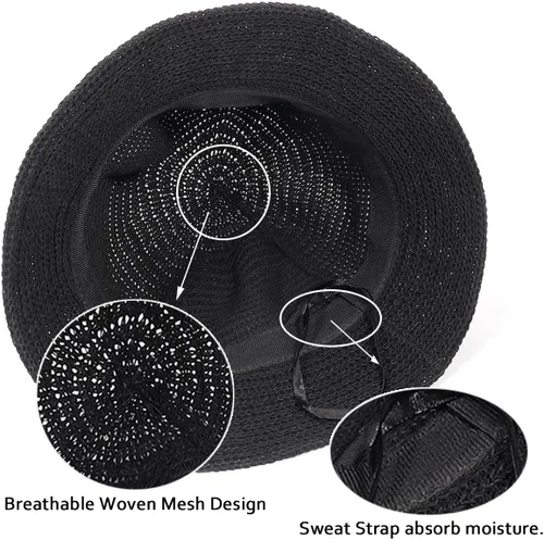 Vista 5 de Eigso Womens Mesh Woven Bucket Hats Summer Outdoor Beach Straw Bucket Hat for Woman Packable Beach Hat