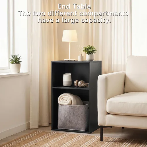 Vista 6 de YAHARBO Estantería de 2 cubos, soporte para tocadiscos negro con almacenamiento de vinilo de hasta 100 álbumes, estante horizontal para libros