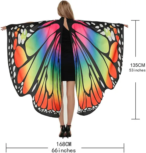 Vista 7 de Capa de alas de mariposa de Halloween para mujer, disfraz de mariposa de Halloween con diadema de antenas