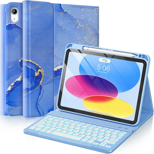 Vista 10 de FUWANG - Funda para iPad A16 de 11ª/10ª generación con teclado, color mármol negro
