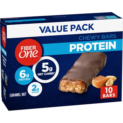 Vista 10 de Barras proteínicas masticables Fiber One, nuez de caramelo, aperitivos proteínicos, 1.17 oz, 5
