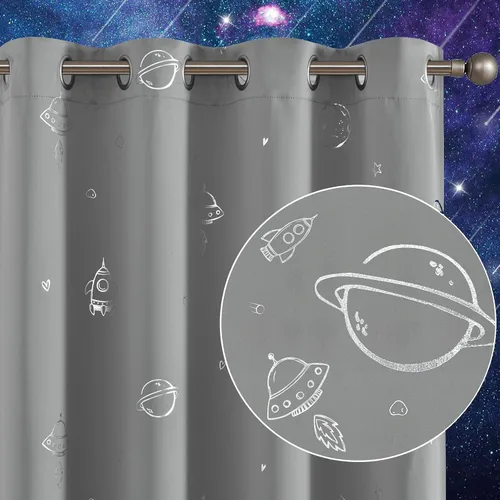 Vista 8 de Vangao Cortinas negras para niños, dormitorio de niños, cortinas opacas con temática espacial para habitación de niños, guardería, habitación