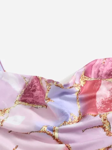 Vista 4 de SOLY HUX Minivestido ajustado con tirantes delgados y estampado de mármol para mujer
