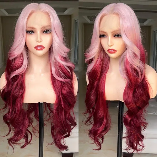 Vista 11 de FABELLE - Peluca de cabello sintético rubio ceniza con encaje frontal de 13 x 4 HD, sin pegamento, parte media ondulada de 30 pulgadas, para usar