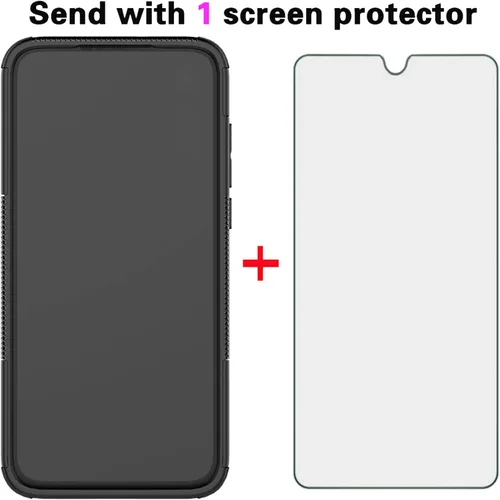 Vista 2 de Funda de teléfono para Moto E 2020 Motorola E7 con protector de pantalla de vidrio templado y accesorios de célula híbrida dura y resistente, Negro