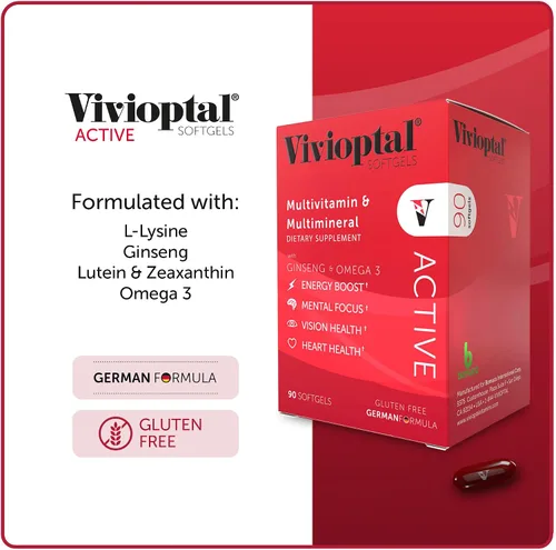 Vista 5 de Vivioptal Active, 90 cápsulas blandas, ginseng y omega 3, multivitamínico y multimineral, sin gluten, fórmula alemana