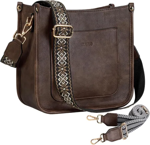 Vista 9 de RAVUO Bolsos cruzados para mujer, bolso de hombro de cuero vegano a la moda con 2 correas ajustables