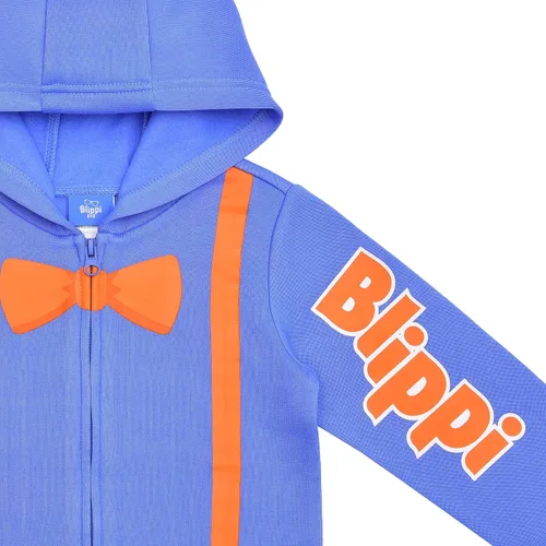 Vista 2 de Blippi Sudadera con capucha con cremallera para niños pequeños y pequeños color azul Naranja