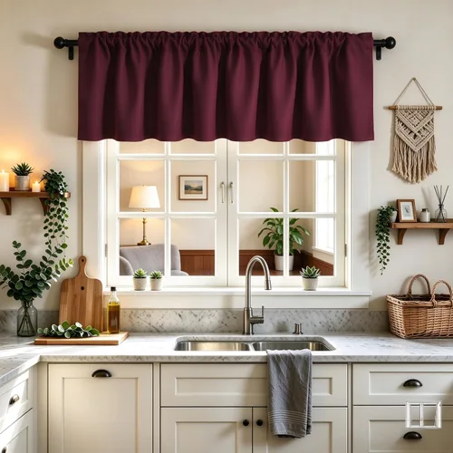 Vista 12 de Cenefa Beige Oscurecedora para Ventana, Cortina Corta con Bolsillo para Barra, Cenefa Primitiva para Sala de Estar, Baño, Guardería, Cocina, Ventana