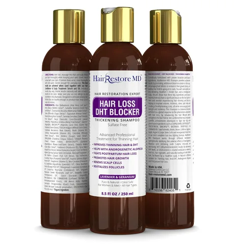 Vista 2 de Champú bloqueador de pérdida de cabello DHT "Lavender & Geranium", champú con biotina para el crecimiento del cabello con cafeína, adelgazamiento