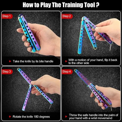 Vista 7 de MORDEN MS Herramienta de entrenamiento de dedos de práctica, herramienta Balisong plegable de metal de acero con pestillo para entrenar y practicar
