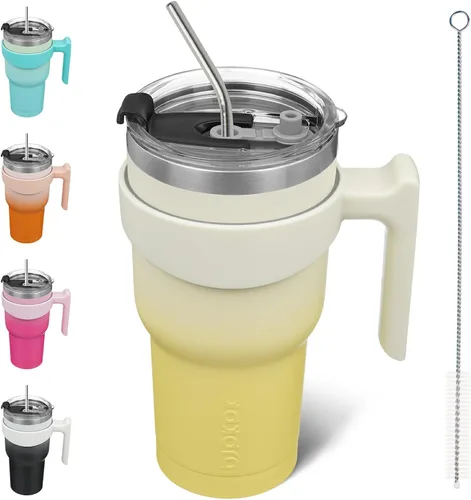 Vista 9 de BJPKPK Mini vaso de 10 onzas con tapa, popote y asa, taza de acero aislada