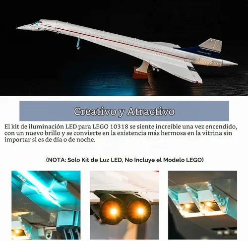 Vista 4 de BrickBling Kit de luces LED compatible con Lego Concorde, kit de luces creativas compatible con Lego 10318 - No incluye