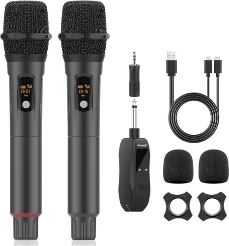 Vista 7 de Aveek Micrófono inalámbrico para karaoke, micrófono de mano profesional para cantar con receptor recargable, micrófono de karaoke inalámbrico