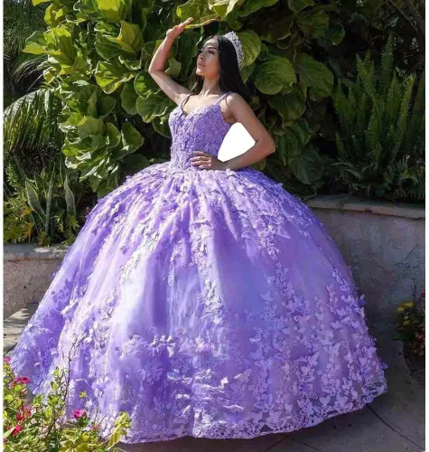 Vista 3 de Vestidos de fiesta de quinceañera Charro con cuello en V y flores florales 3D con purpurina y vestido de baile