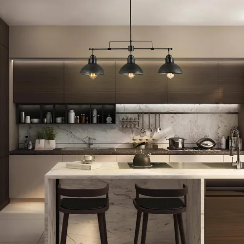 Vista 3 de LOG BARN Candelabros para comedor, iluminación industrial de isla de cocina de 3 luces, lámpara colgante de mesa de billar estilo granja de 35.7