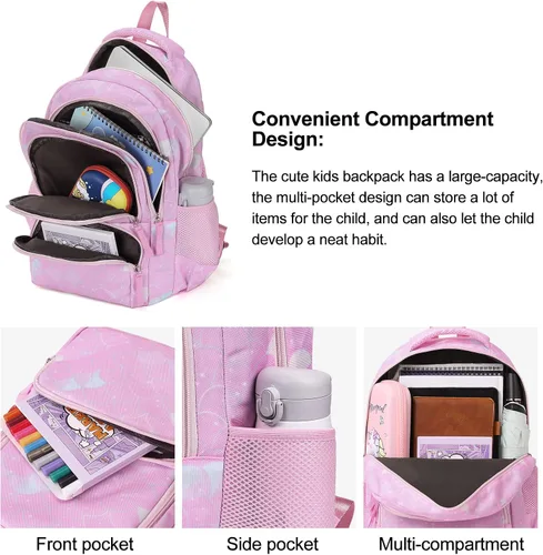Vista 5 de CLUCI Mochila infantil para niños y niñas, mochila para preescolar con correa ajustable, 12L, 04-rosa, Classic