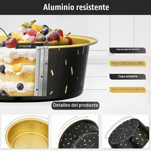 Vista 3 de EUSOAR Ramequines desechables con tapas, 50 unidades de papel de aluminio para hornear, moldes de 5.1 fl oz para cupcakes para tartas, quiche Lluvia