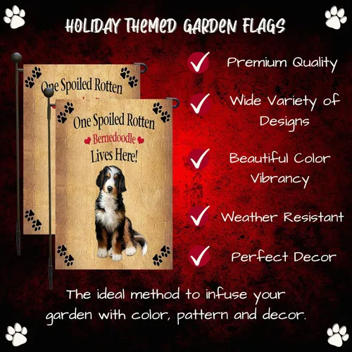 Vista 3 de Doggie of the Day GFLAG61128 - Banderas de jardín con perro de Bernedoodle podrido, para exteriores, doble cara, patio, porche, césped, primavera