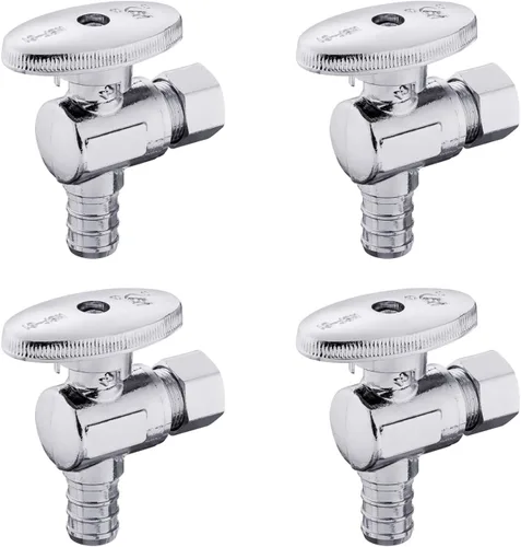 Vista 11 de EFIELD - Válvula de tope de ángulo de giro de 1/4 de pulgada de compresión de 3/8 pulgadas de diámetro exterior x 1/2 pulgada Pex Barb Crimp latón