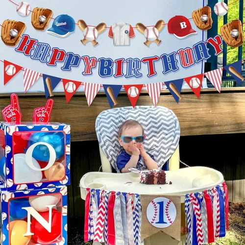 Vista 4 de Decoraciones de fiesta de béisbol preencordadas con concesiones y pancartas para el día del juego, suministros de fiesta de béisbol de feliz