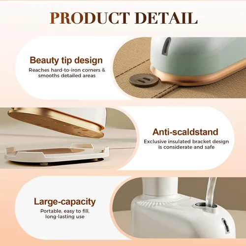 Vista 3 de Hierro de vapor portátil, mini plancha eléctrica portátil 3 en 1, mini plancha giratoria portátil para ropa, vaporizador de viaje para ropa