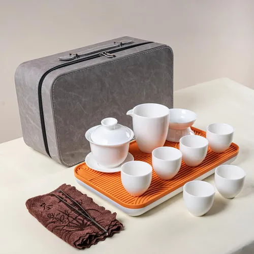 Vista 14 de Juego de té de jade blanco Gaiwan Gongfu chino - 6 tazas estilo japonés en casa