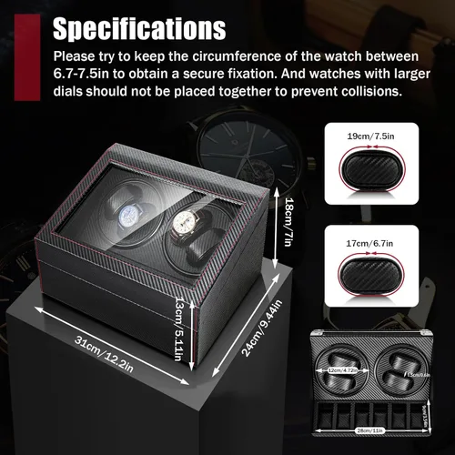 Vista 9 de Enrolladores de reloj para relojes automáticos, caja de bobinadora automática de reloj con 4 bobinadoras, 6 almacenamiento adicional
