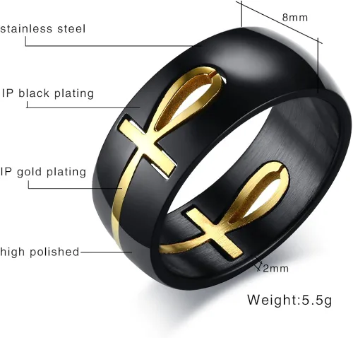 Vista 2 de XUANPAI Anillos Eye of Horus para hombres y mujeres, joyería egipcia pulida de acero inoxidable, joyería egipcia de moda, diseño de Ankh, joyería